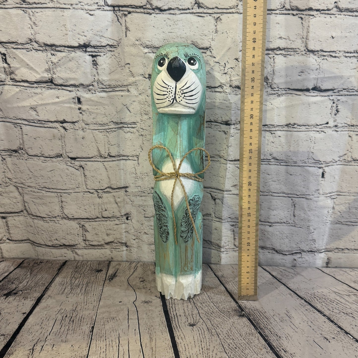 40cm Green Teal Wooden Shabby Dog Statue Ornament Fair Trade Handcarved5