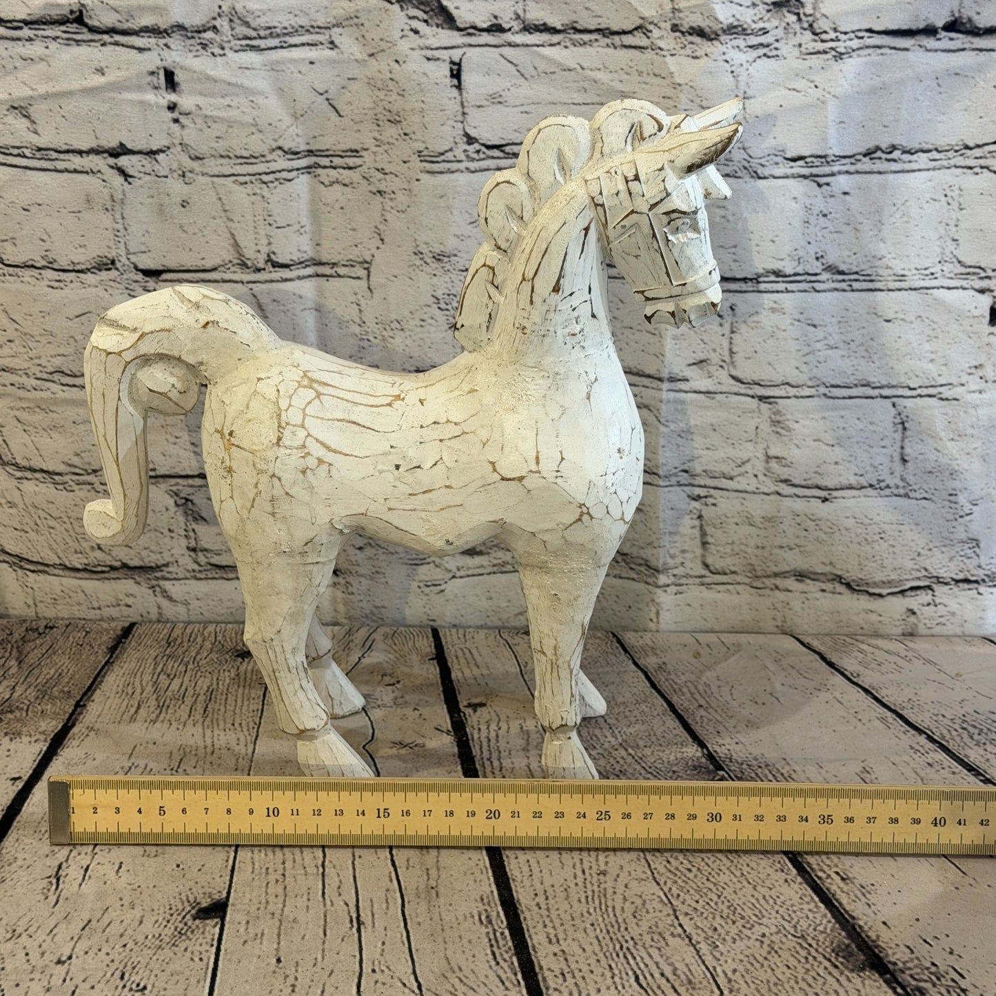 35cm x 35cm White Horse Large Wood Hand Carved Wooden Statue Figurine Decor7