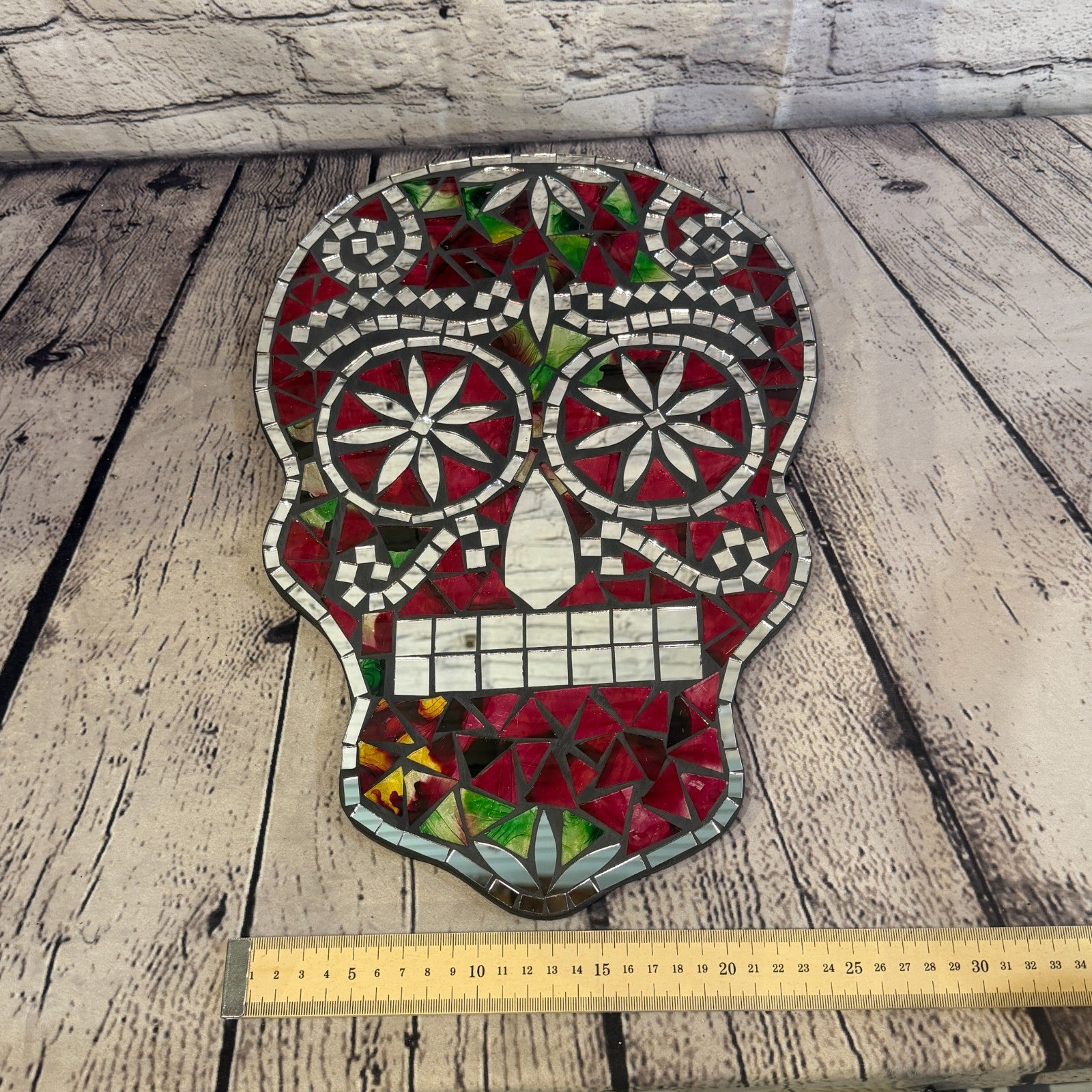 Red Skull Mosaic Tile Wall Mirror 40cm x 28cm 16 Inches Handmade New4