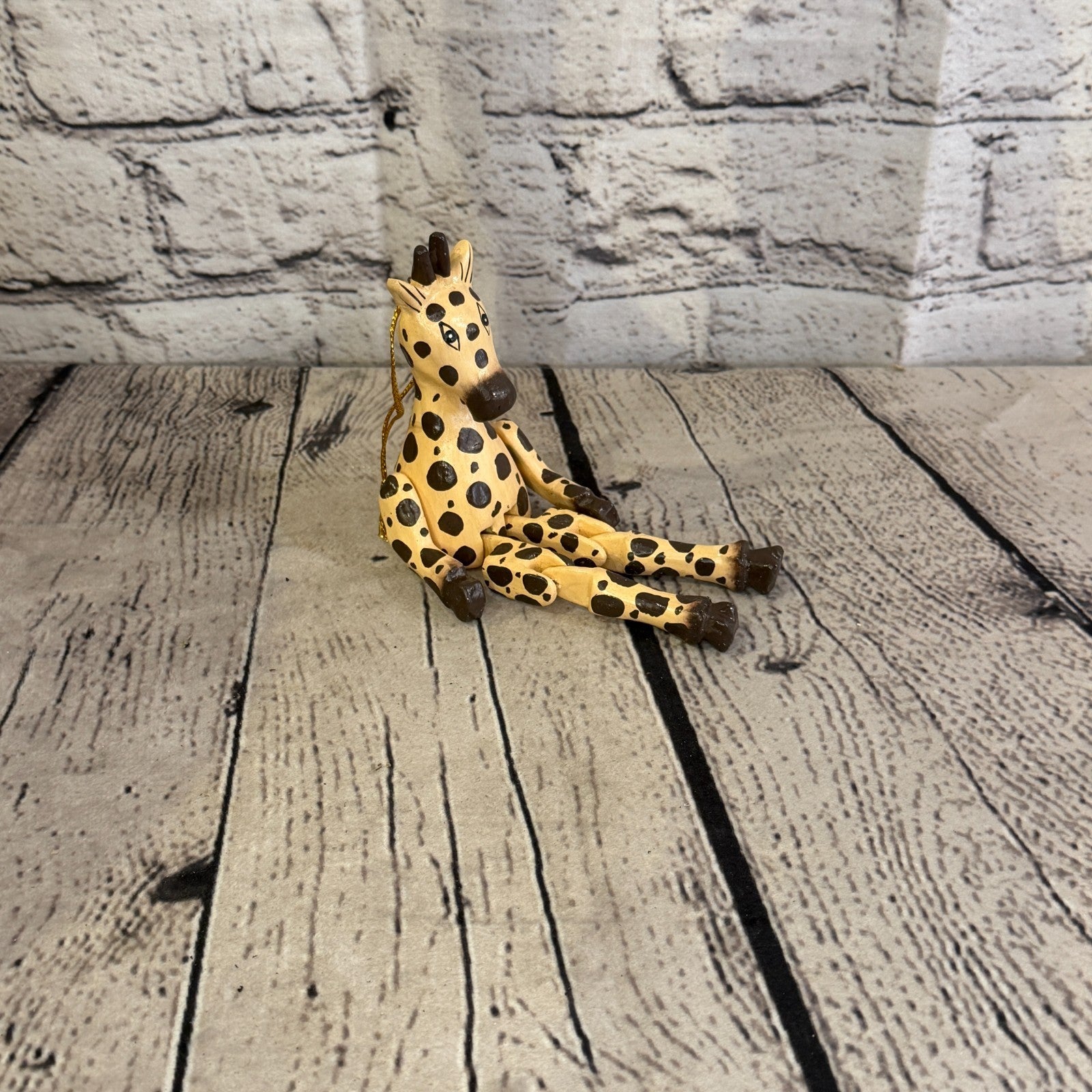 10cm Orange Giraffe Sitting Animal, Wooden Shelf Ornament Handmade Fairtrade2