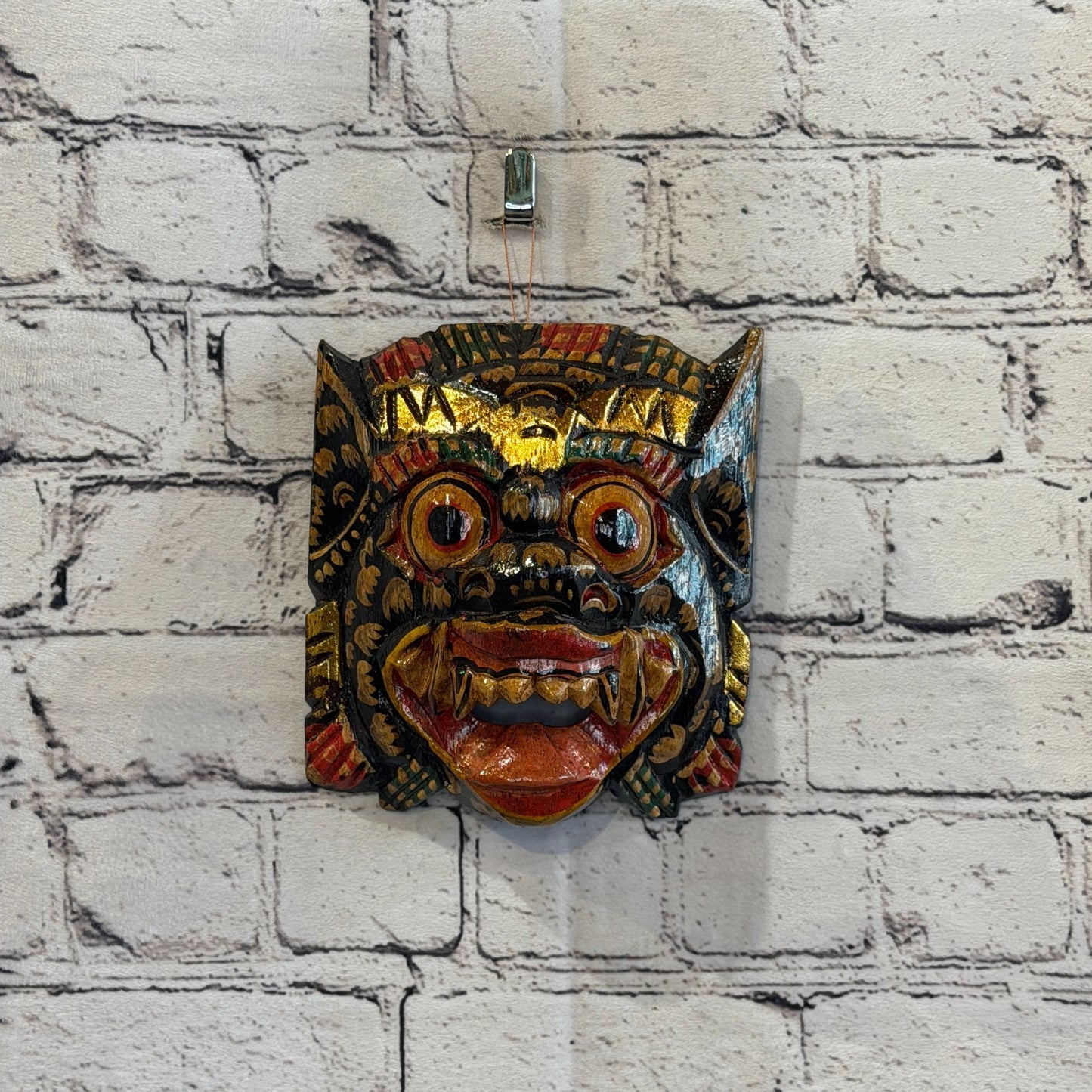 Medium Wooden Black Barong Wall Mask 15cm x 15cm Handmade And Fairtrade Hindu2