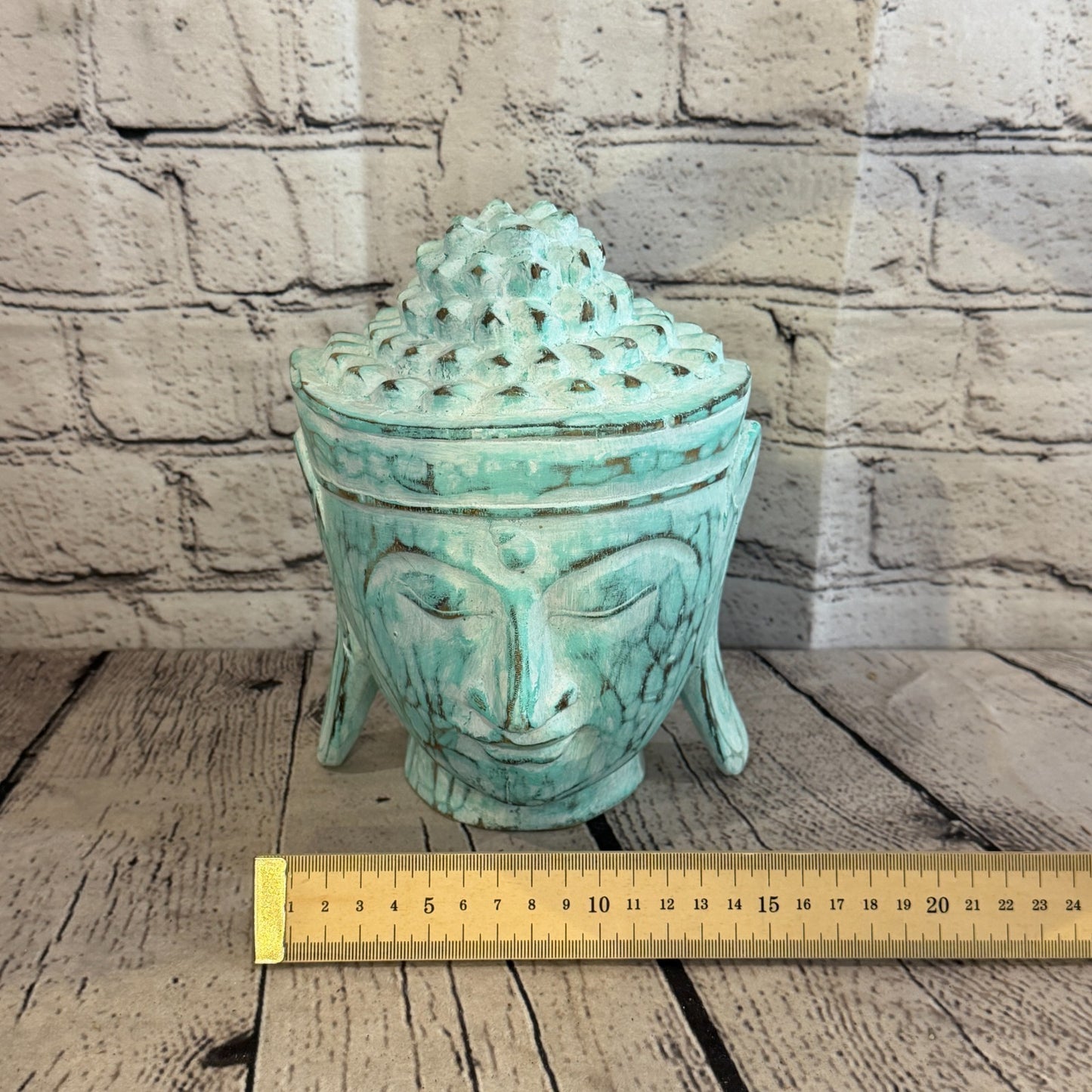 20cm Green Head Buddha Ornament Sculpture Statue Buddhas Hand Carved Wood6