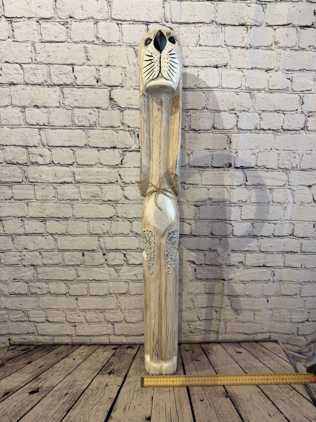 100cm White Wooden Shabby Dog Statue Ornament Fair Trade Handcarved6