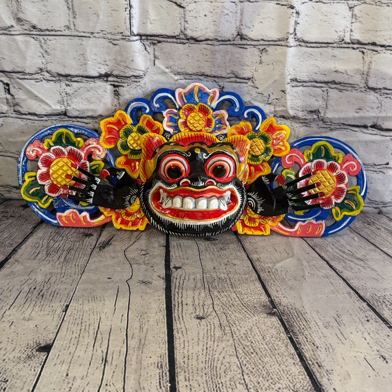 40cm Barong Boma Black Demon Dragon Hindu Deity Wooden Hand Carved Mask Painted2