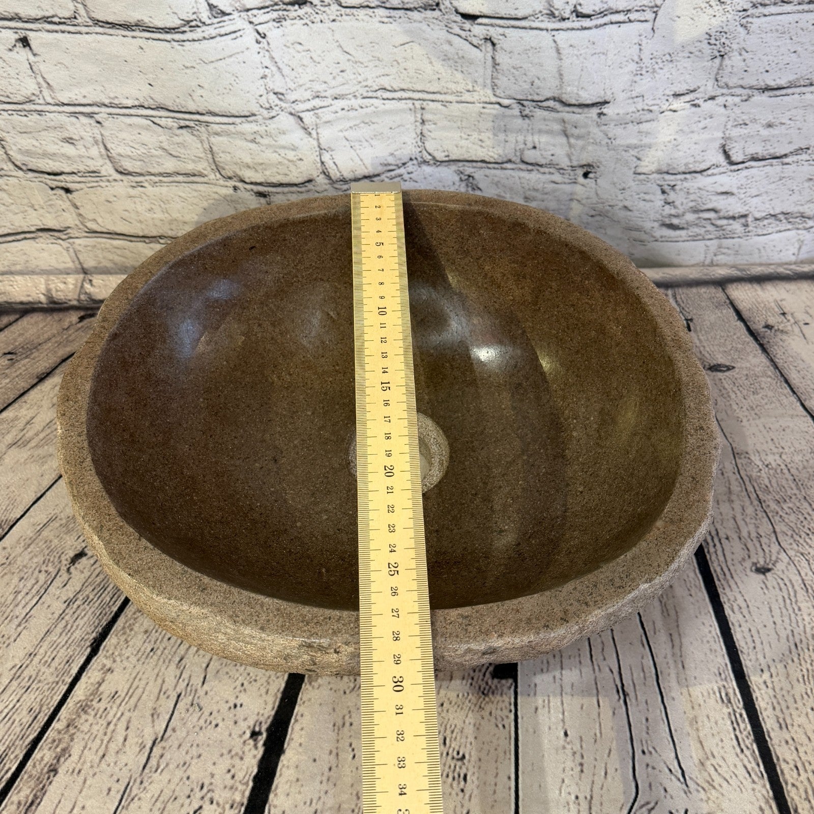 33cm x 29cm Wash Basin Bathroom Counter Top Washing River Stone Bowl Sink No 228