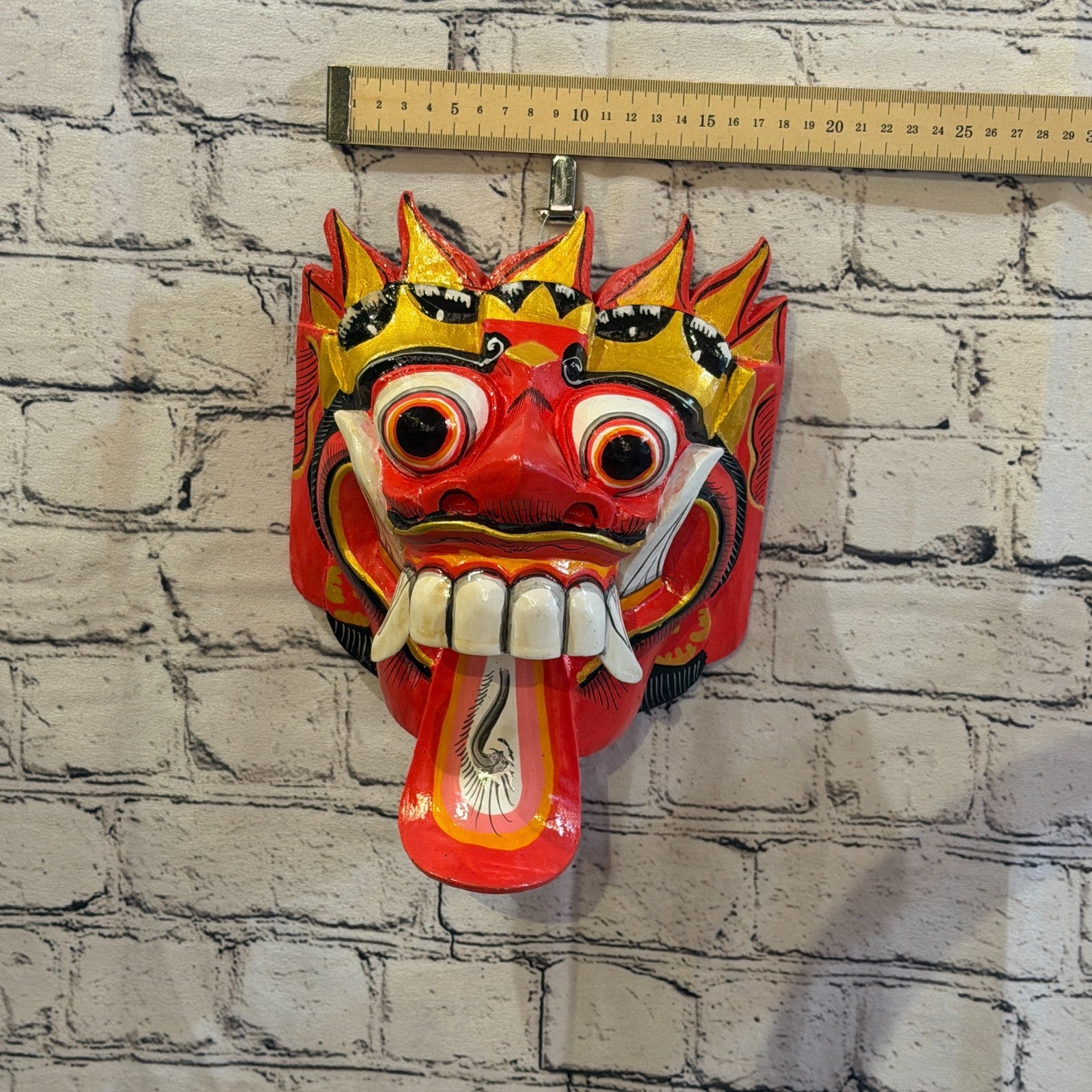 25cm Rangda Demon Red Dragon Hindu Deity Wooden Hand Carved Mask Painted5
