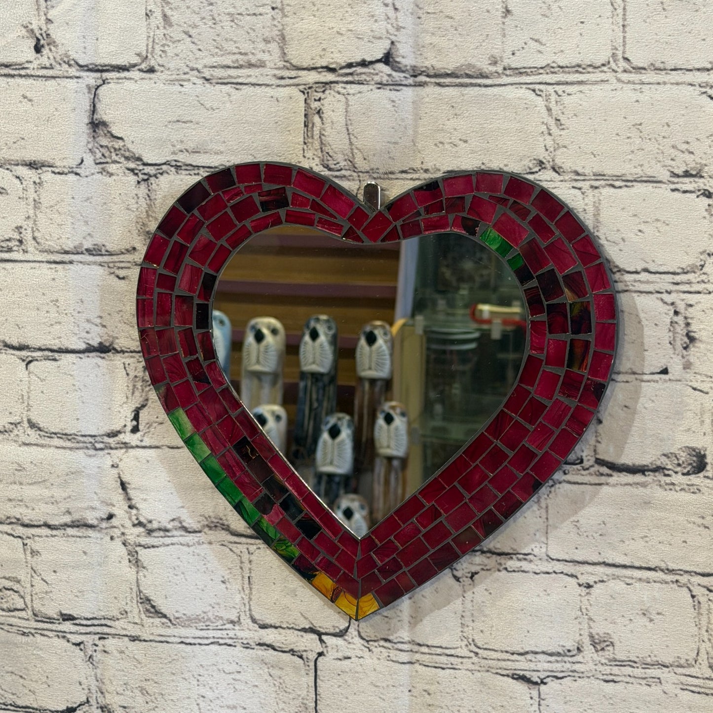 Red Heart Shape Mosaic Tile Wall Mirror 28cm x 25cm 10 Inches Handmade New2