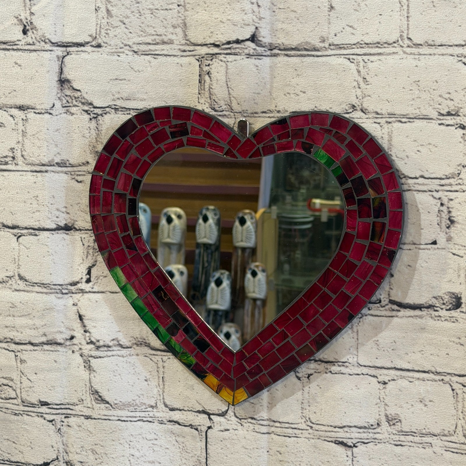 Red Heart Shape Mosaic Tile Wall Mirror 28cm x 25cm 10 Inches Handmade New2