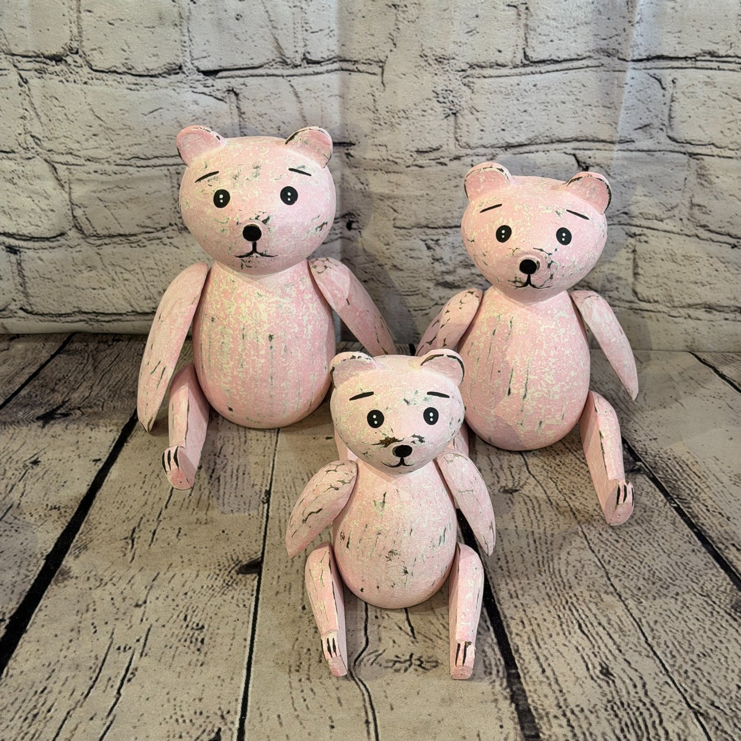 18cm Pink Teddy Bear Sitting Animal, Wooden Shelf Ornament Handmade & Fairtrade8