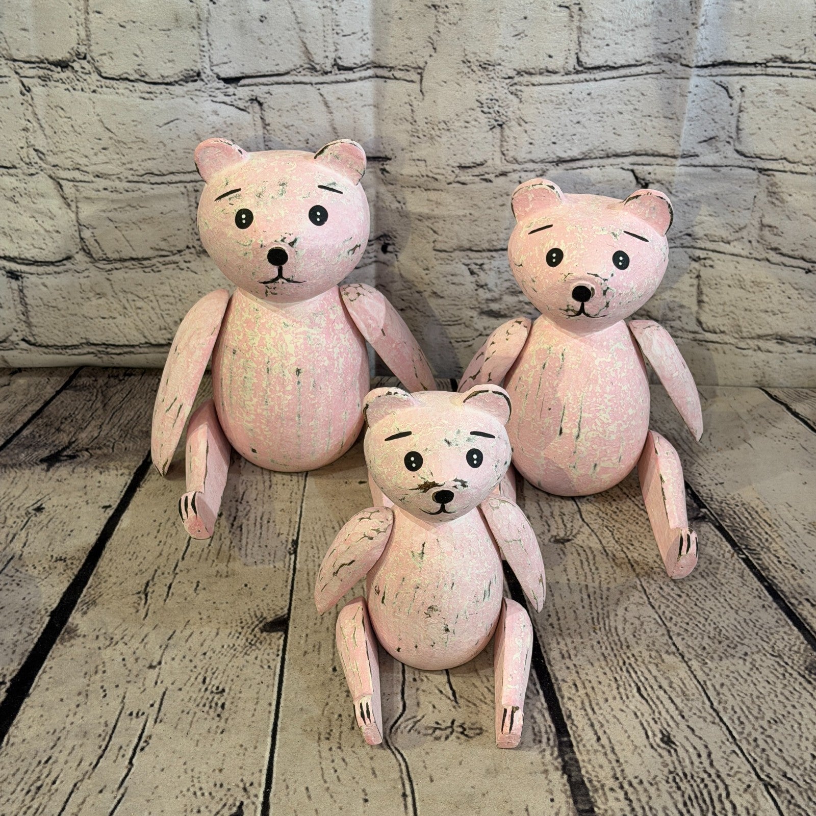 18cm Pink Teddy Bear Sitting Animal, Wooden Shelf Ornament Handmade & Fairtrade8