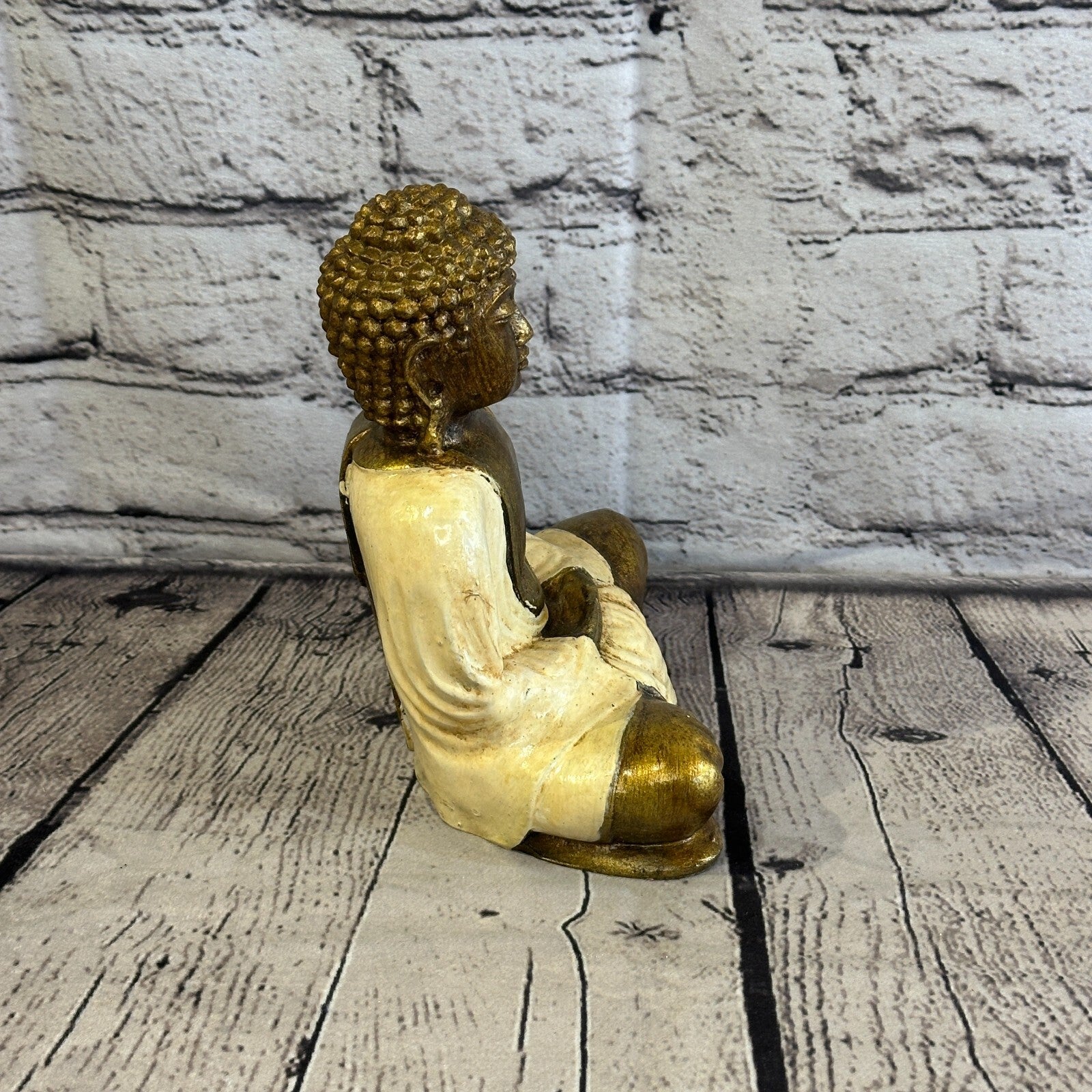 White & Bronze 20cm x 12cm Large Thai Buddha Sitting  Statue Resin Hindu3