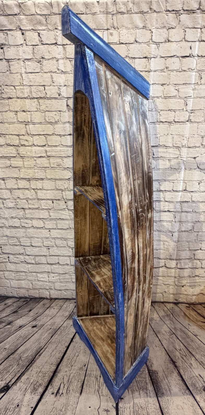 150cm x 45cm x 25cm Blue Boat Shelf Wooden Cabinet Living Hall Storage Furniture0