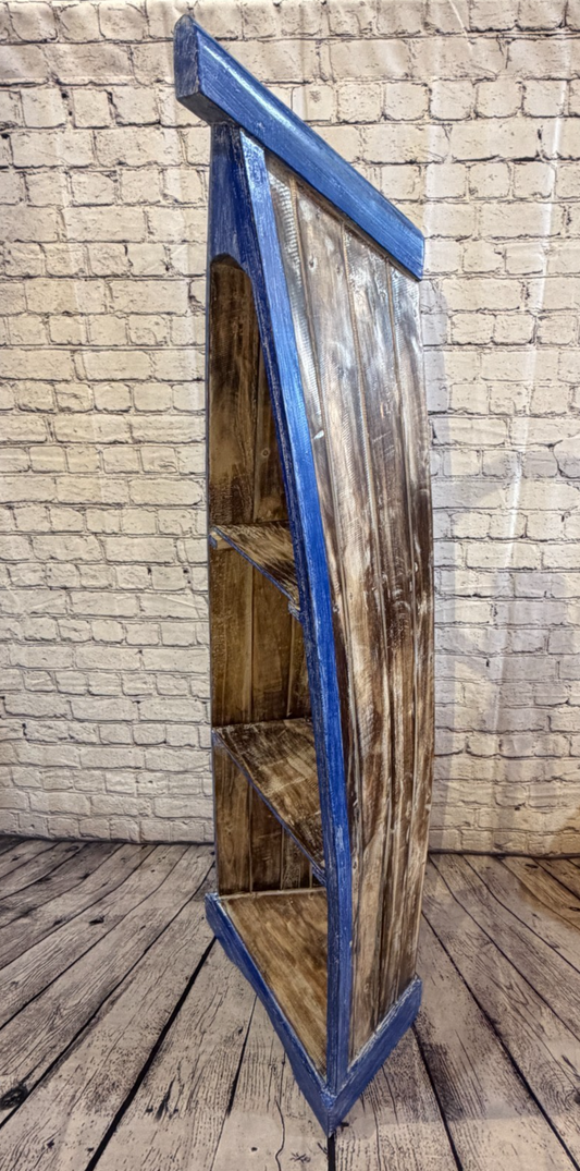 150cm x 45cm x 25cm Blue Boat Shelf Wooden Cabinet Living Hall Storage Furniture0