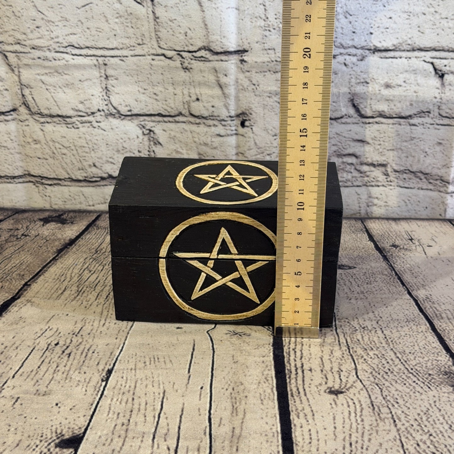 15cm x 10cm x 8cm Wood Gothic Pentagram Skull Coffin Jewellery Trinket Box7