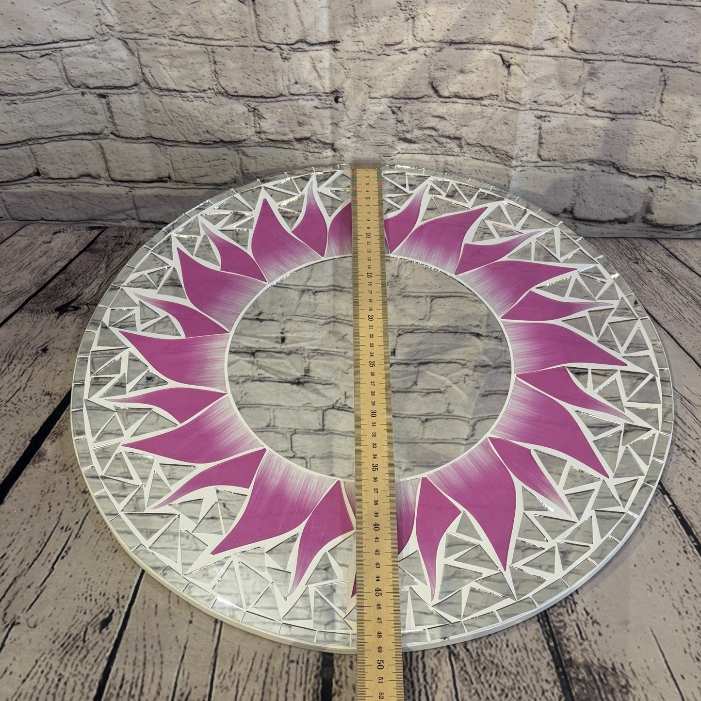 Pink Sun Flame Mosaic Tile Wall Mirror 50cm x 50cm 20 Inches Handmade4