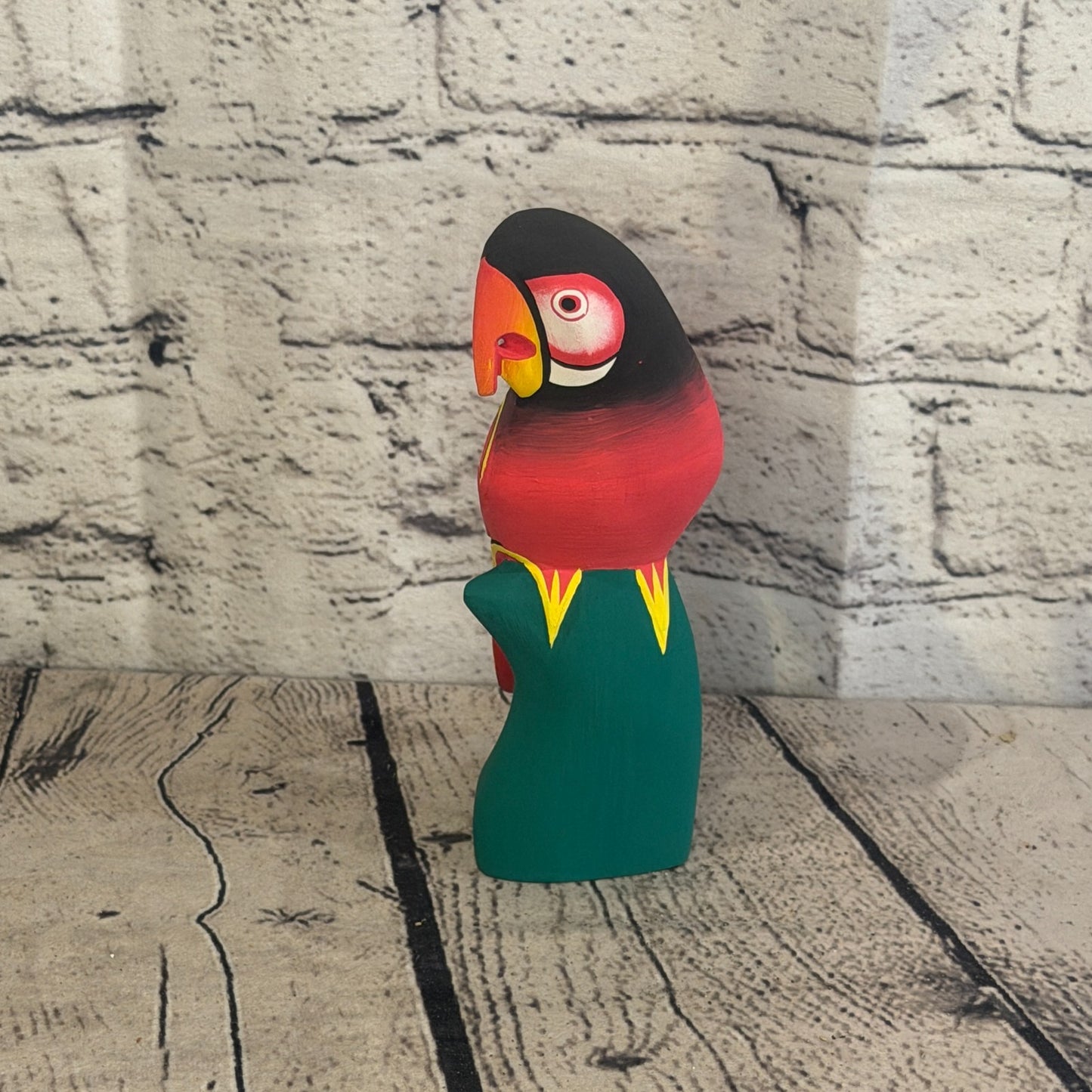 15cm Dark Red Parrot Bird Ornament Statue Fair Trade Hand Made Carved Wood2