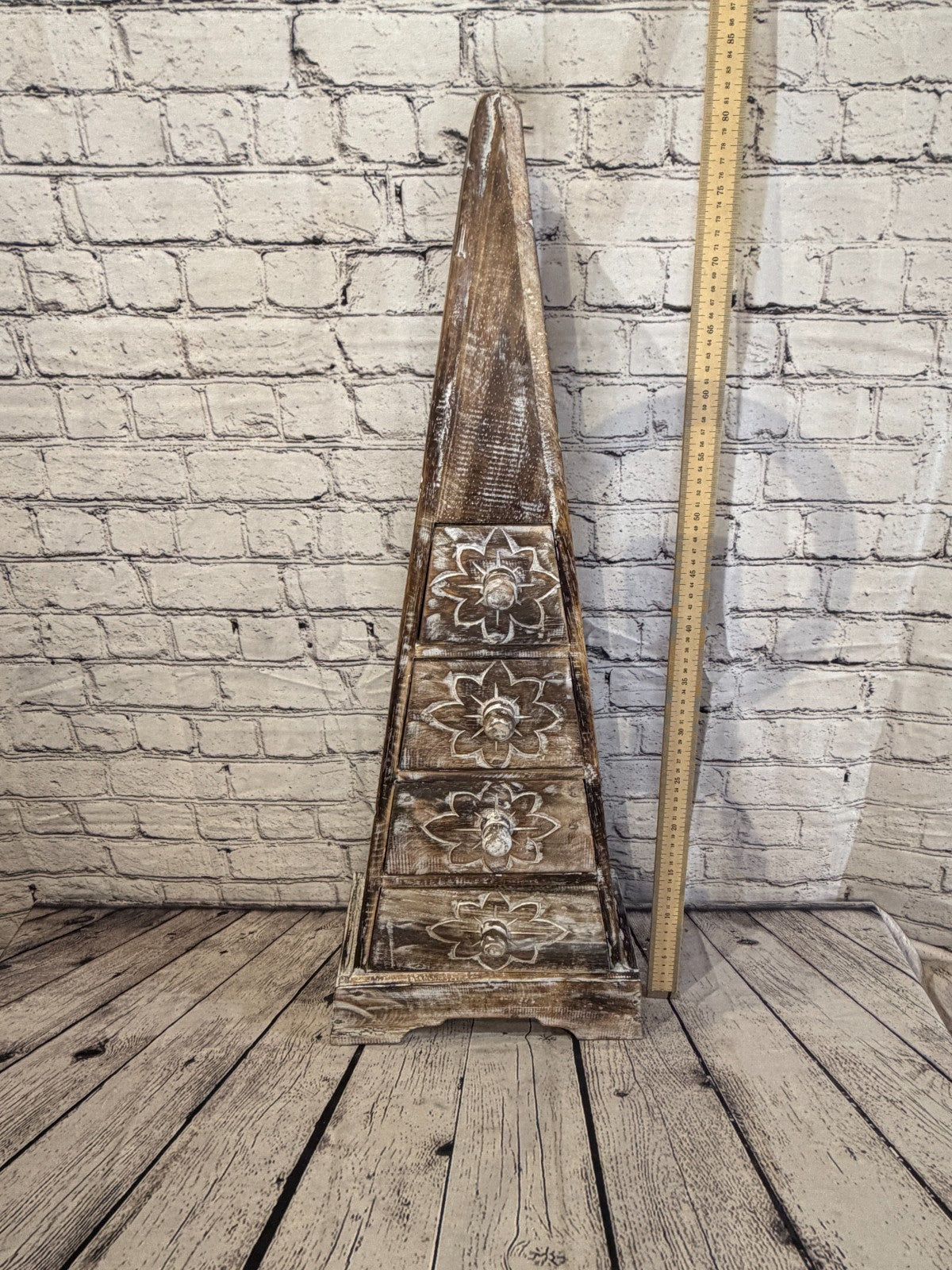 80cm x 30cm Brown 3 Draw Pyramid Wooden Side Cabinet Living Storage Furniture5