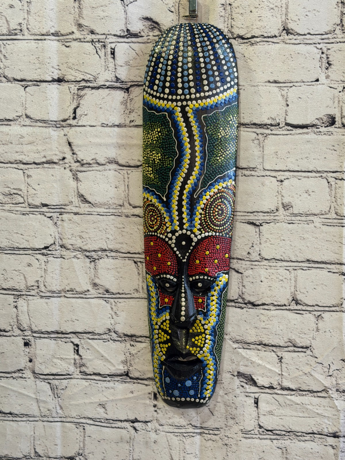 50cm Mask Carved Wooden Dot Painted Ethnic Tribal Tiki Wall Art No 4 New2