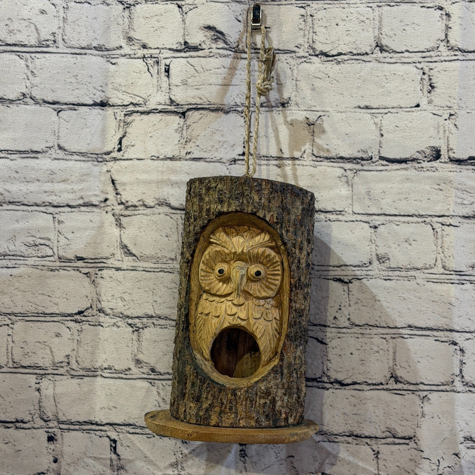 Owl Of The Woods Bird House 20cm Carved Wizard Tree Trunk Wood Fairtrade9