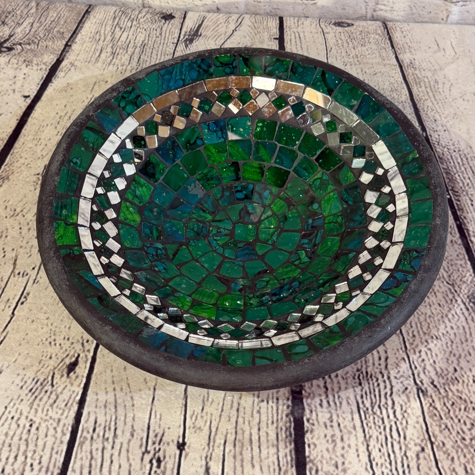 28cm Green Round Mirror Mosaic Handmade Ceramic Glass Tile Bowl Fruit0