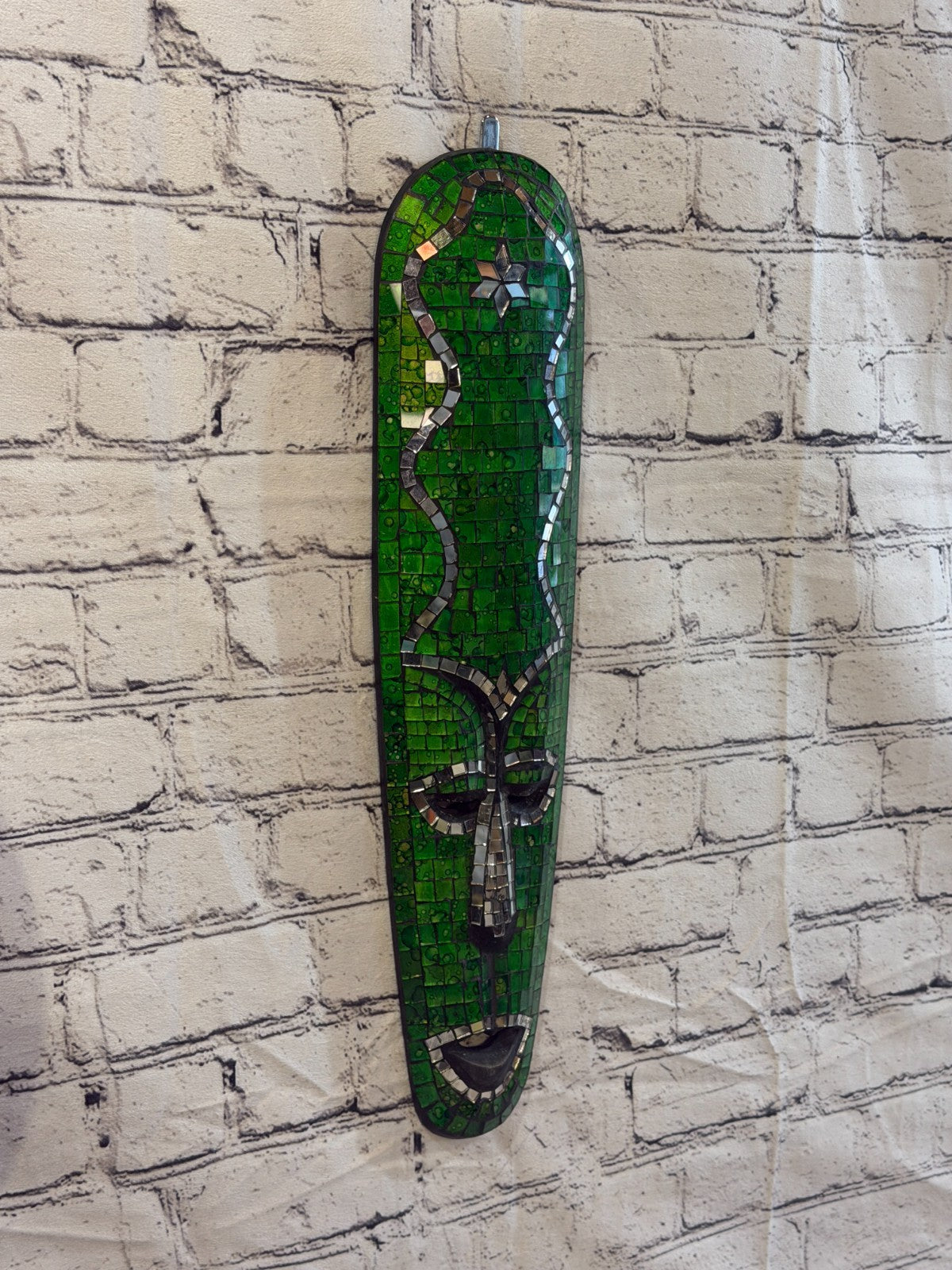 50cm Mask Green Mosaic Wall Hanging Wooden Ornaments Wood Carving0