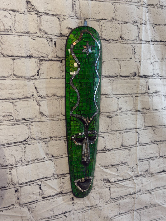 50cm Mask Green Mosaic Wall Hanging Wooden Ornaments Wood Carving0
