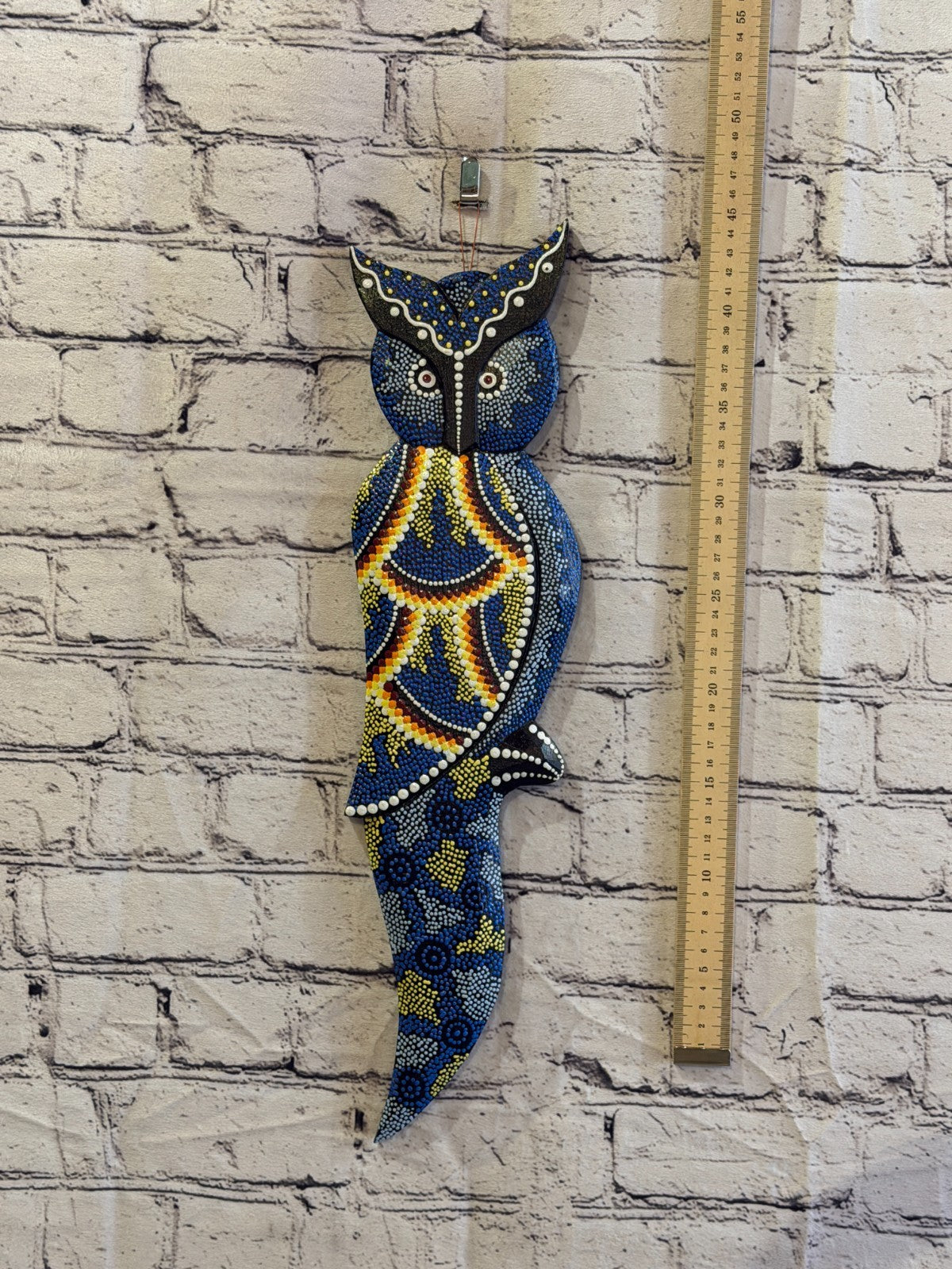45cm Owl Bird Carved Wooden Dot Painted Ethnic Tribal Tiki Wall Art No 54