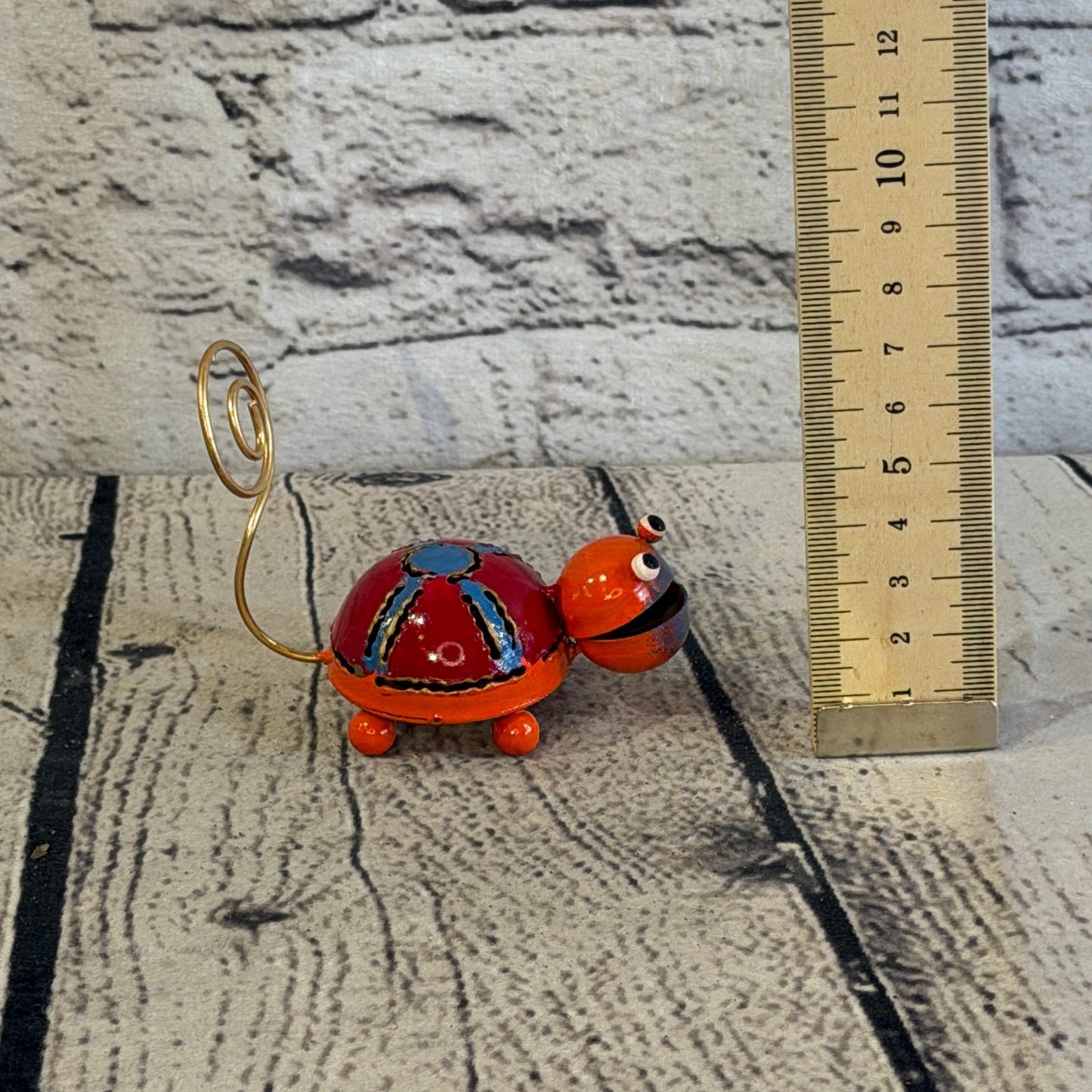 7cm x 7cm Colourful Orange Tortoise Turtle Metal Tin Standing Ornament Statue5