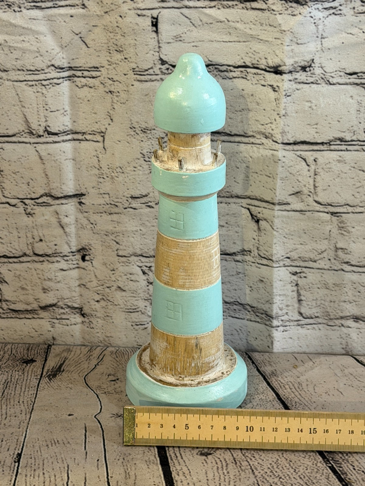 30cm Green White Wooden Lighthouse Ornament Nautical Coastal Sculpture Statue5