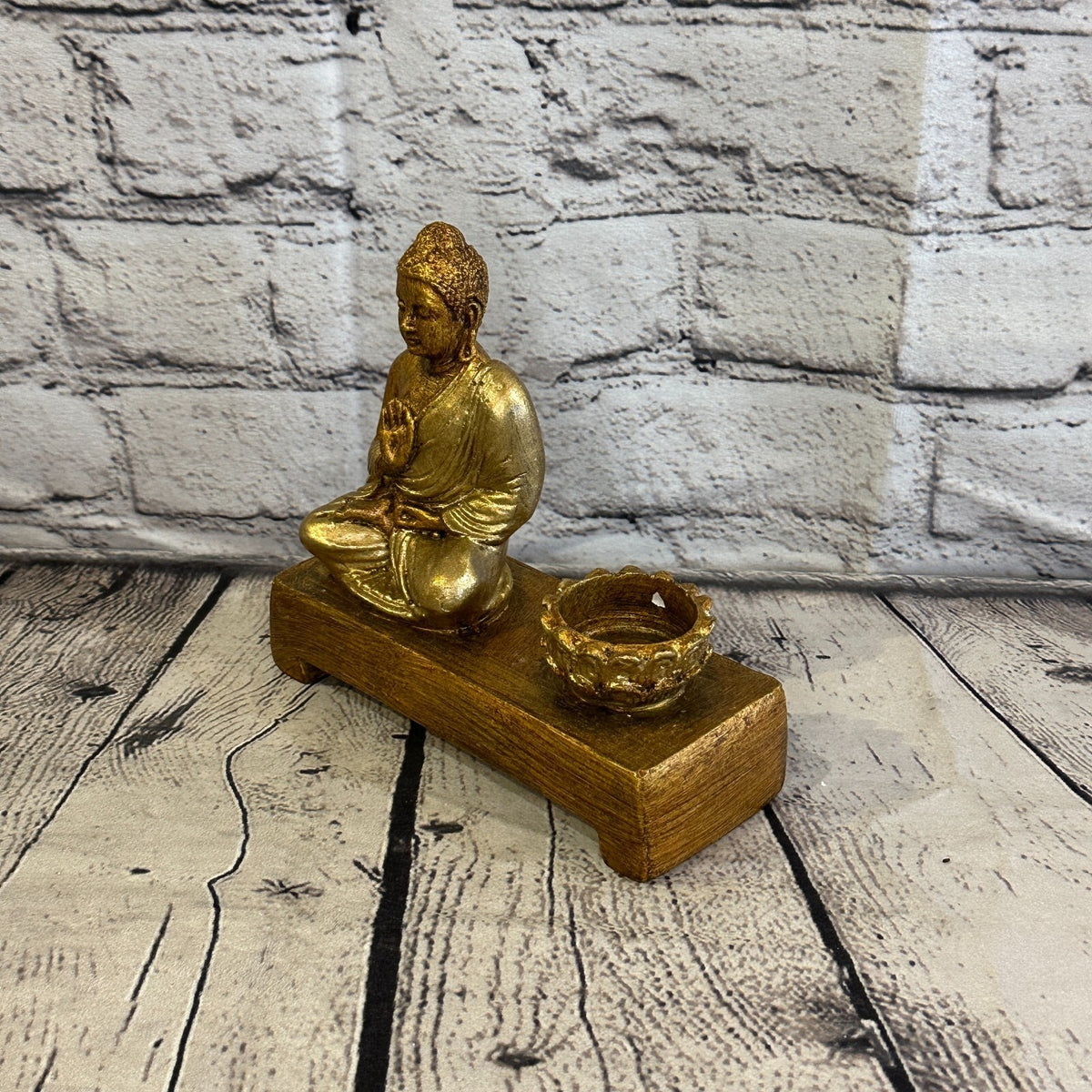 Gold & Bronze 15cm x 15cm Thai Buddha Tea Light Holder Statue Resin Hindu1