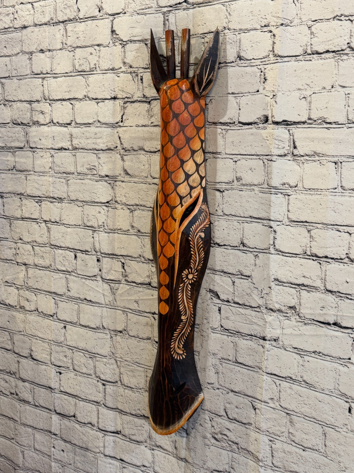 80cm Giraffe Paint Hand Carved Fair Trade Wooden Animal Wall Art Wall Hang Mask1