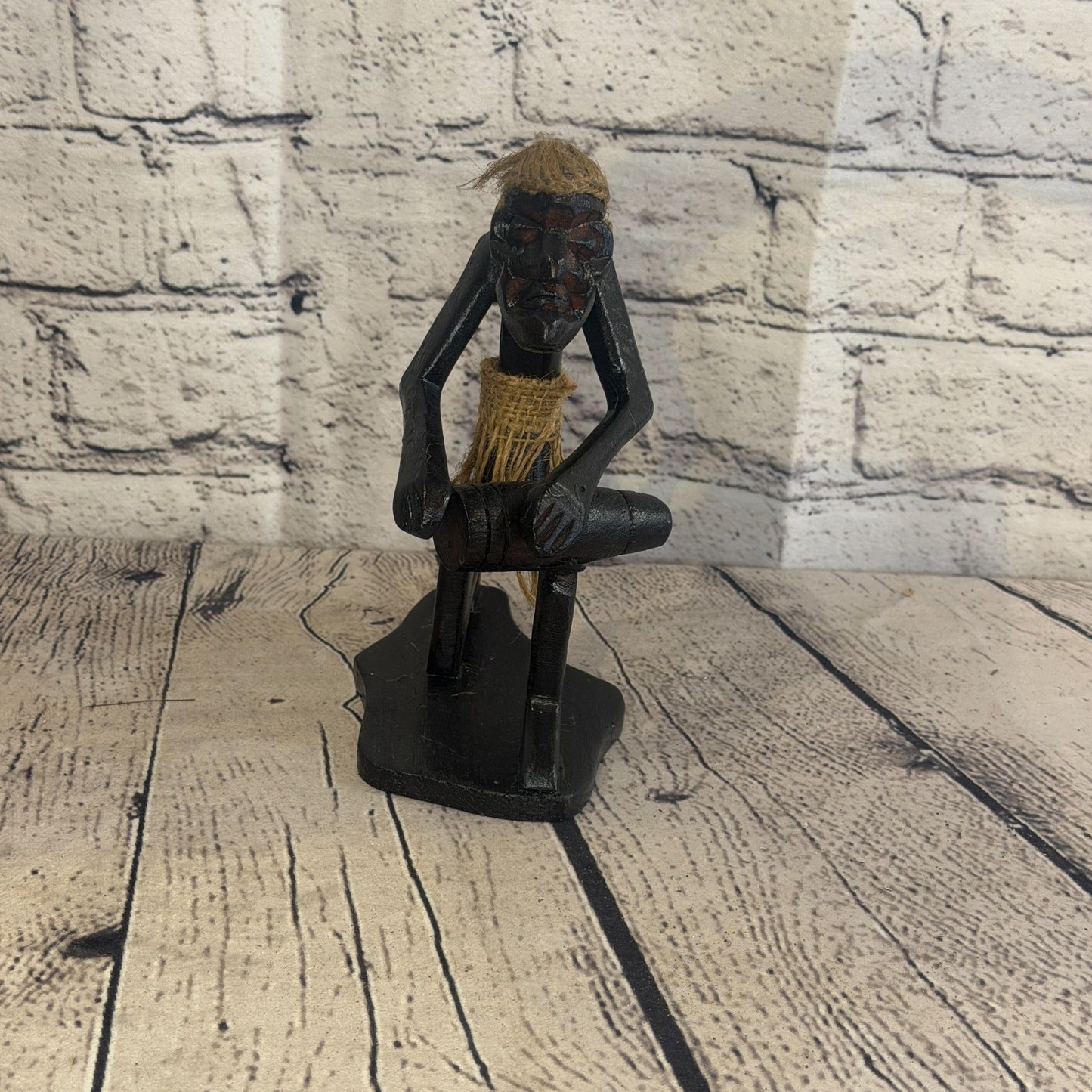 15cm Kneeling Bongo African Tribal Warrior Man Figure Statue Wood Hand Carved2