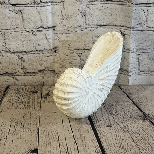 20cm White Shabby Pastel Nautilus Shell Ornament Decor Carved Light Wood Figure0