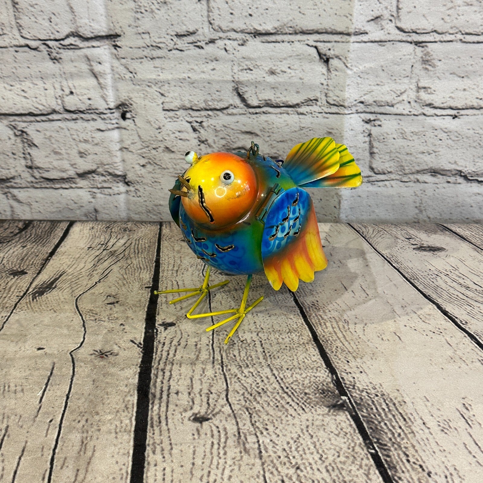 15cm x 15cm Orange Blue Bird Metal Tin Wall Hanging Ornament Painted Statue0