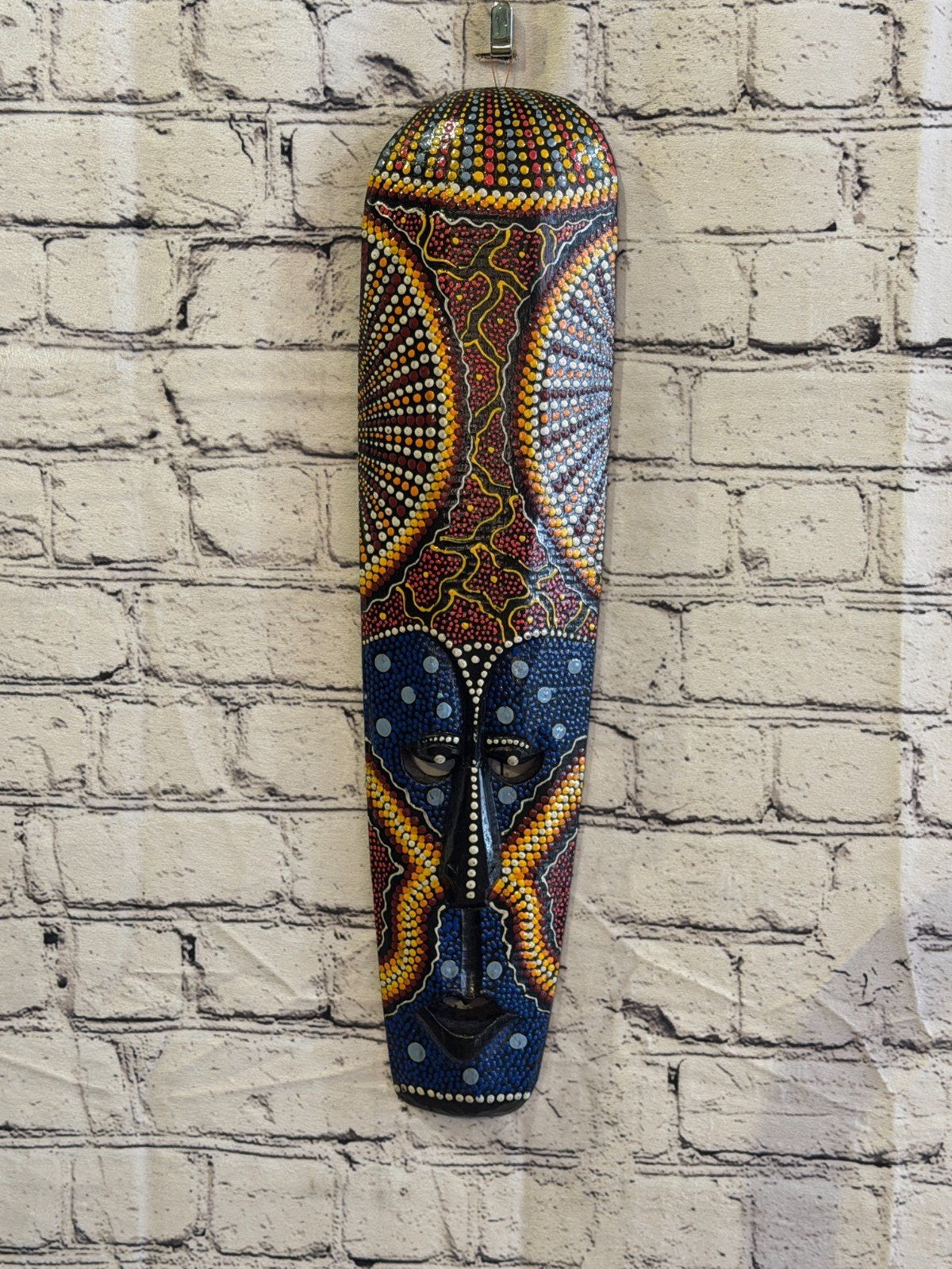 50cm Mask Carved Wooden Dot Painted Ethnic Tribal Tiki Wall Art No 2 New2