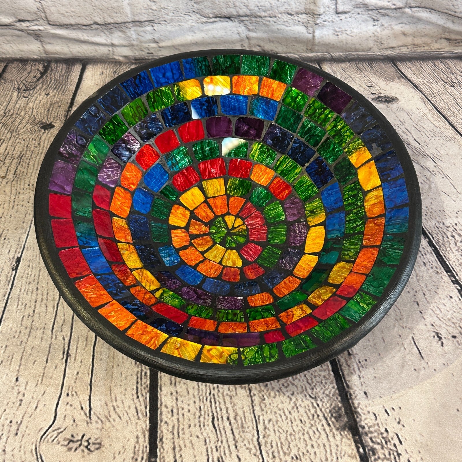 28cm Small Rainbow Swirl Round Mosaic Handmade Ceramic Glass Tile Bowl Fruit0