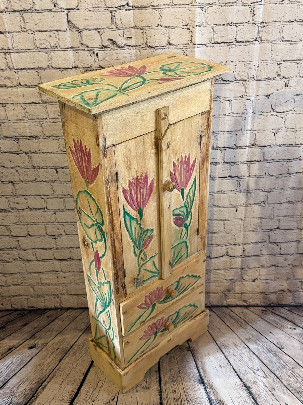 100cm x 45cm Flower 2 Door Pillar Wooden Side Cabinet Living Storage Furniture2