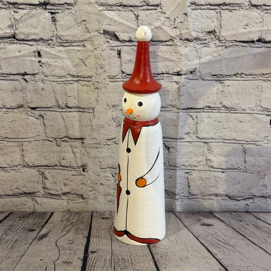 35cm x 8cm Red Pointy Hat Snowman Handcrafted Wood Xmas Christmas Ornament0
