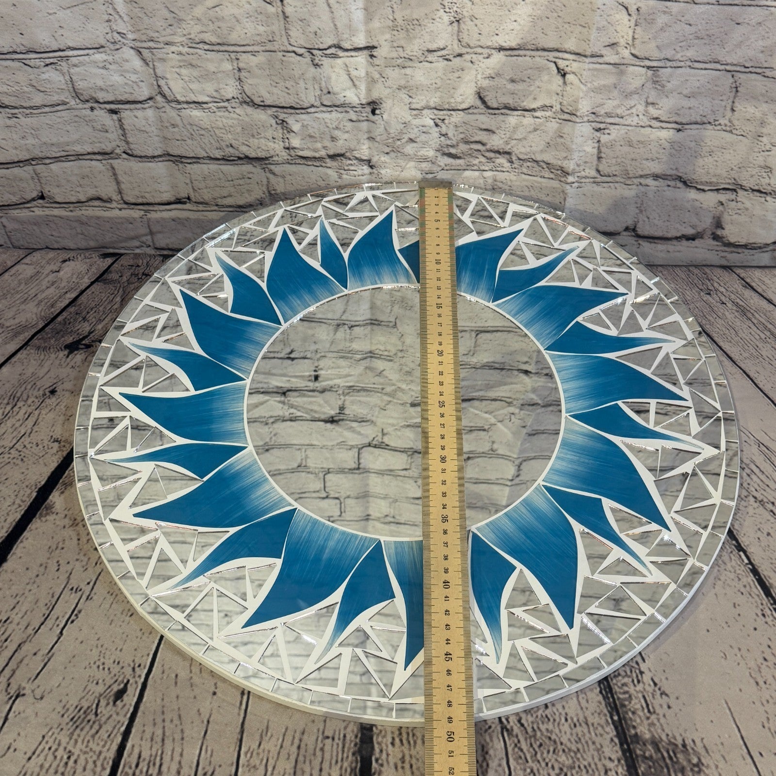 Turquoise Blue Sun Flame Mosaic Tile Wall Mirror 50cm x 50cm 20 Inches Handmade4