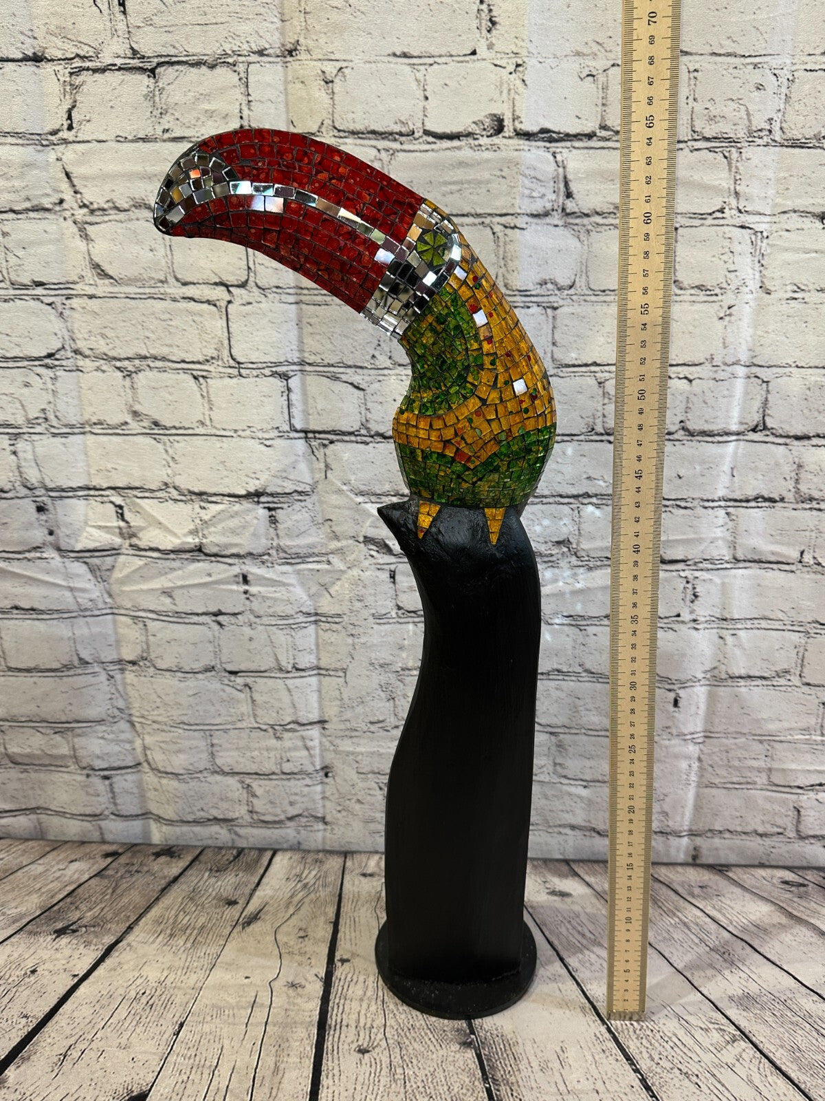 65cm Mosaic Toucan Bird Ornament Statue Fair Trade Handmade Carved Wood Design 56