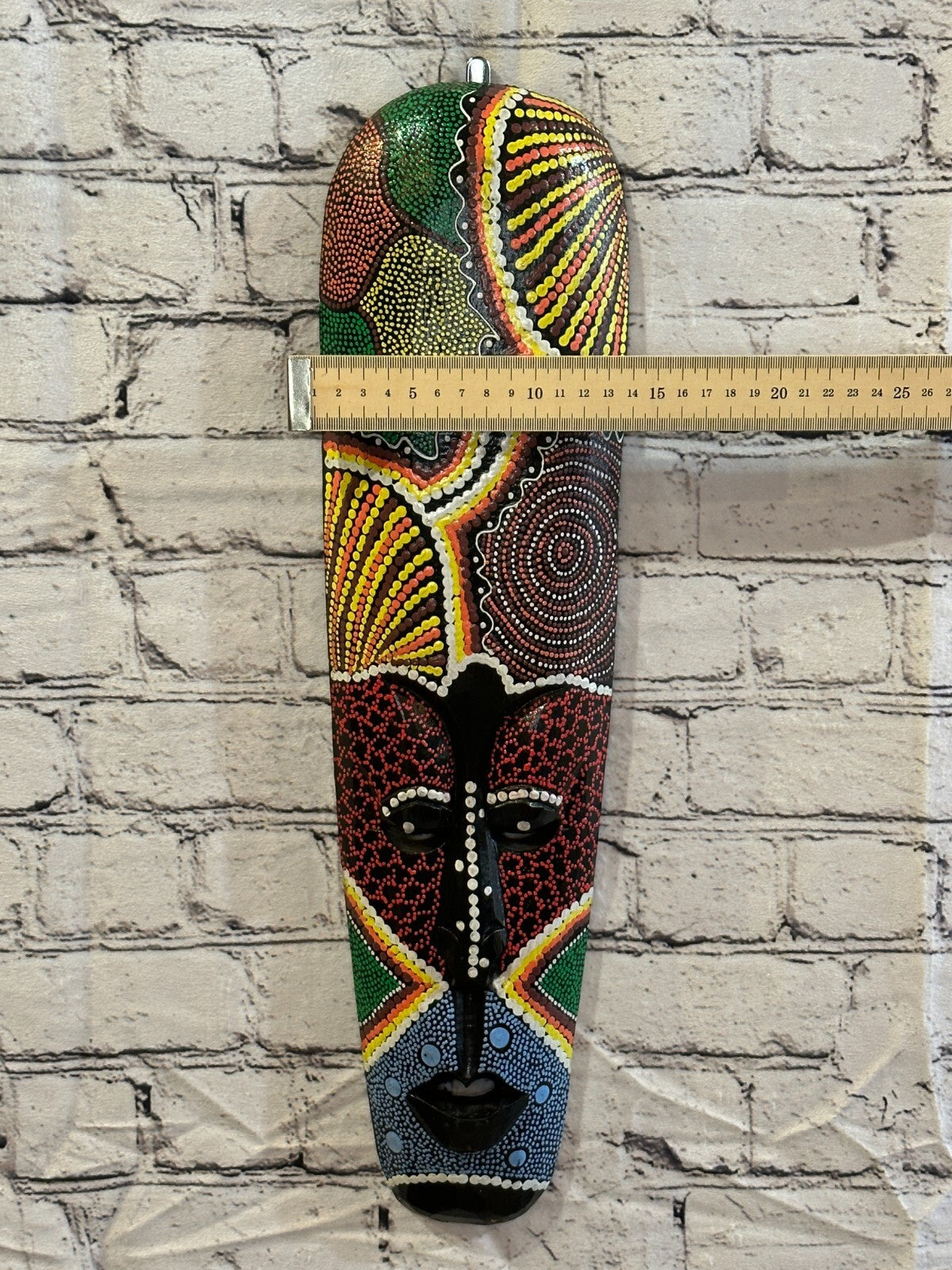 50cm Mask Carved Wooden Dot Painted Ethnic Tribal Tiki Wall Art Handmade No 83