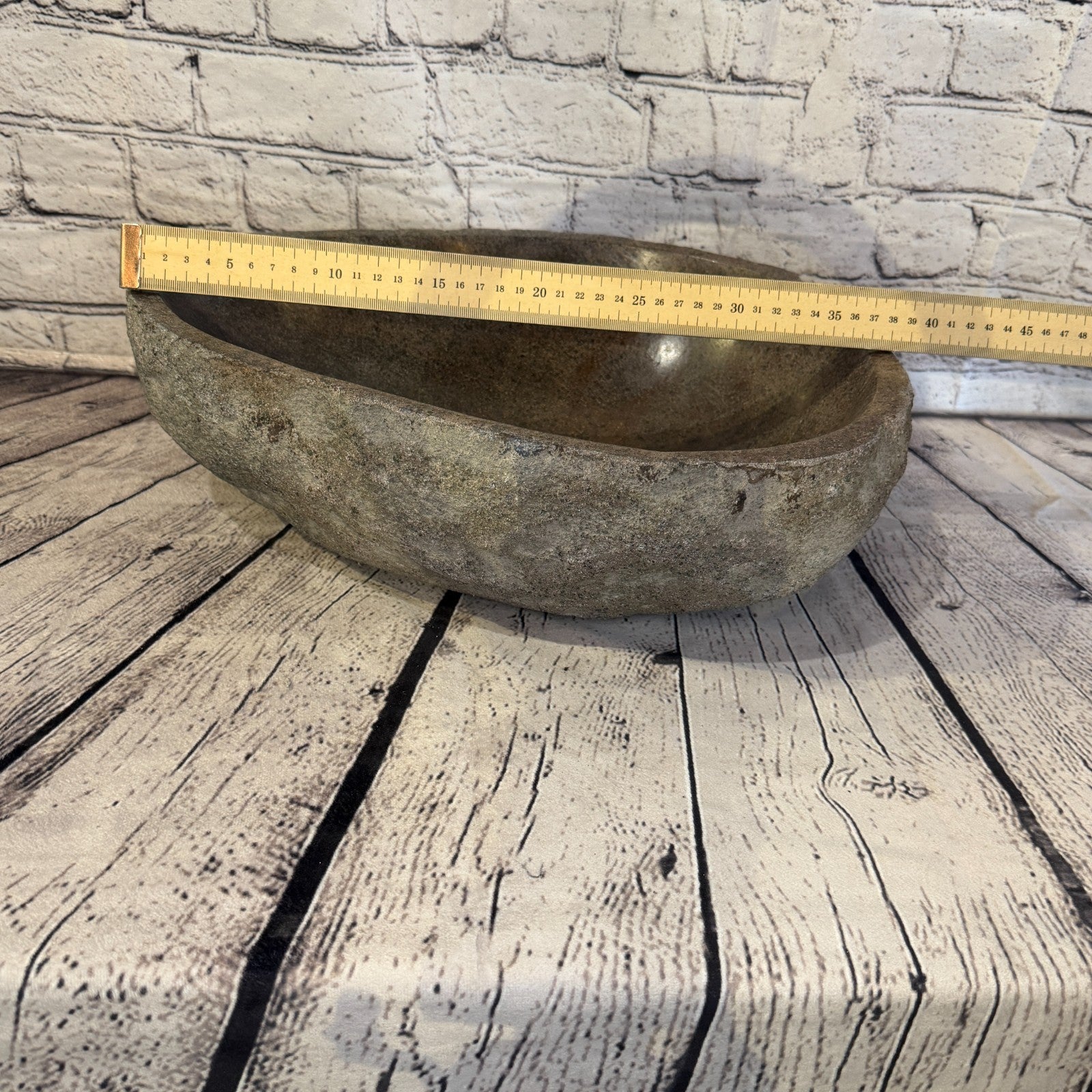38cm x 30cm Wash Basin Bathroom Counter Top Washing River Stone Bowl Sink No 154