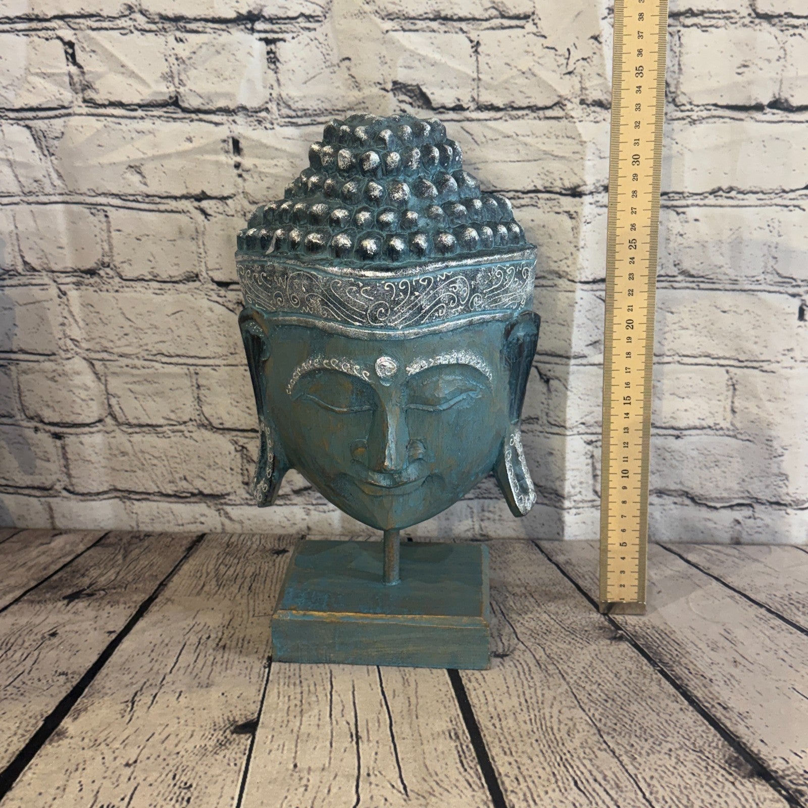 35cm x 25cm Blue Head Buddha Ornament Sculpture Statue Buddhas Hand Carved Wood5