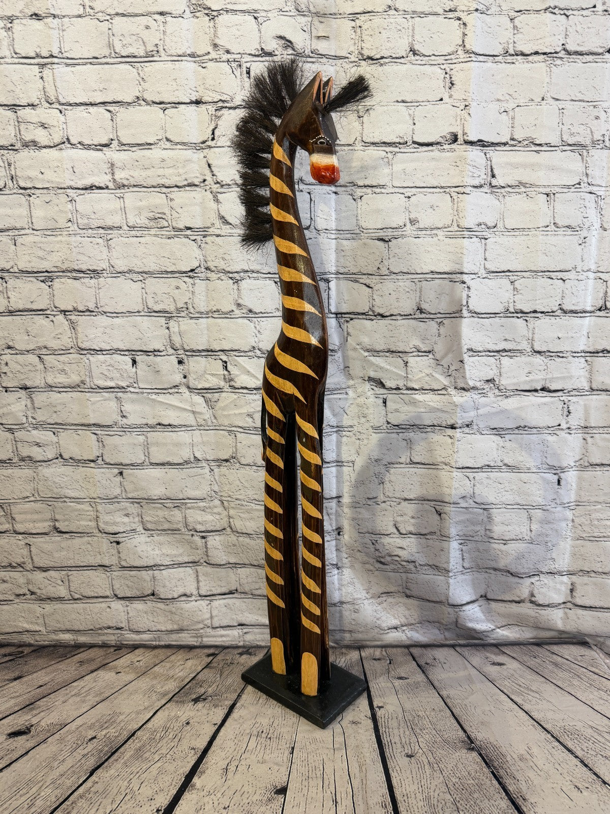 80cm Painted Wooden Horse Standing Single Carved Solid Wood Zebra Handmade2