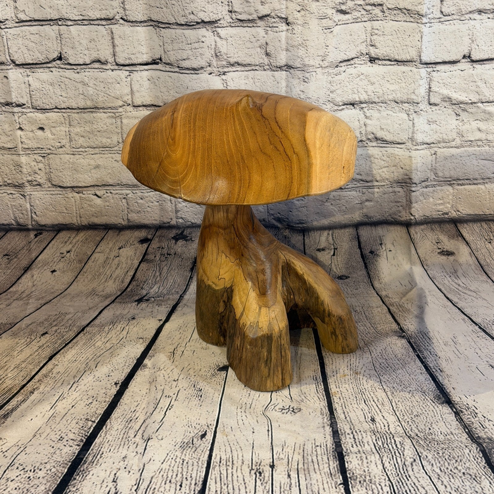 35cm x 25cm Dome Wooden Mushroom Toadstool Sculpture Garden Teak Root Ornament3