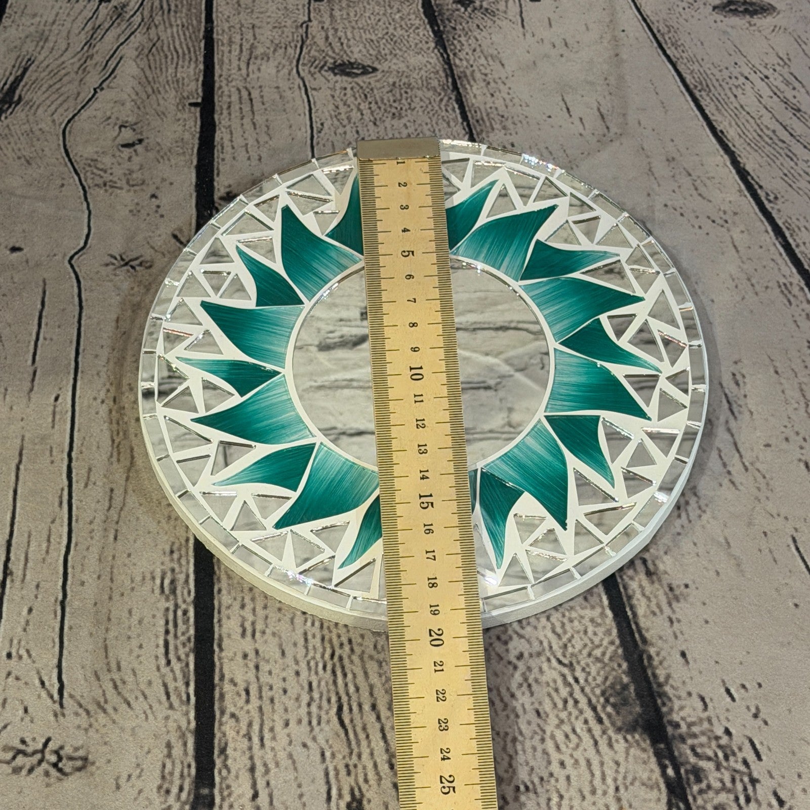 Green Sun Flame Mosaic Tile Wall Mirror 20cm x 20cm 8 Inches Handmade4
