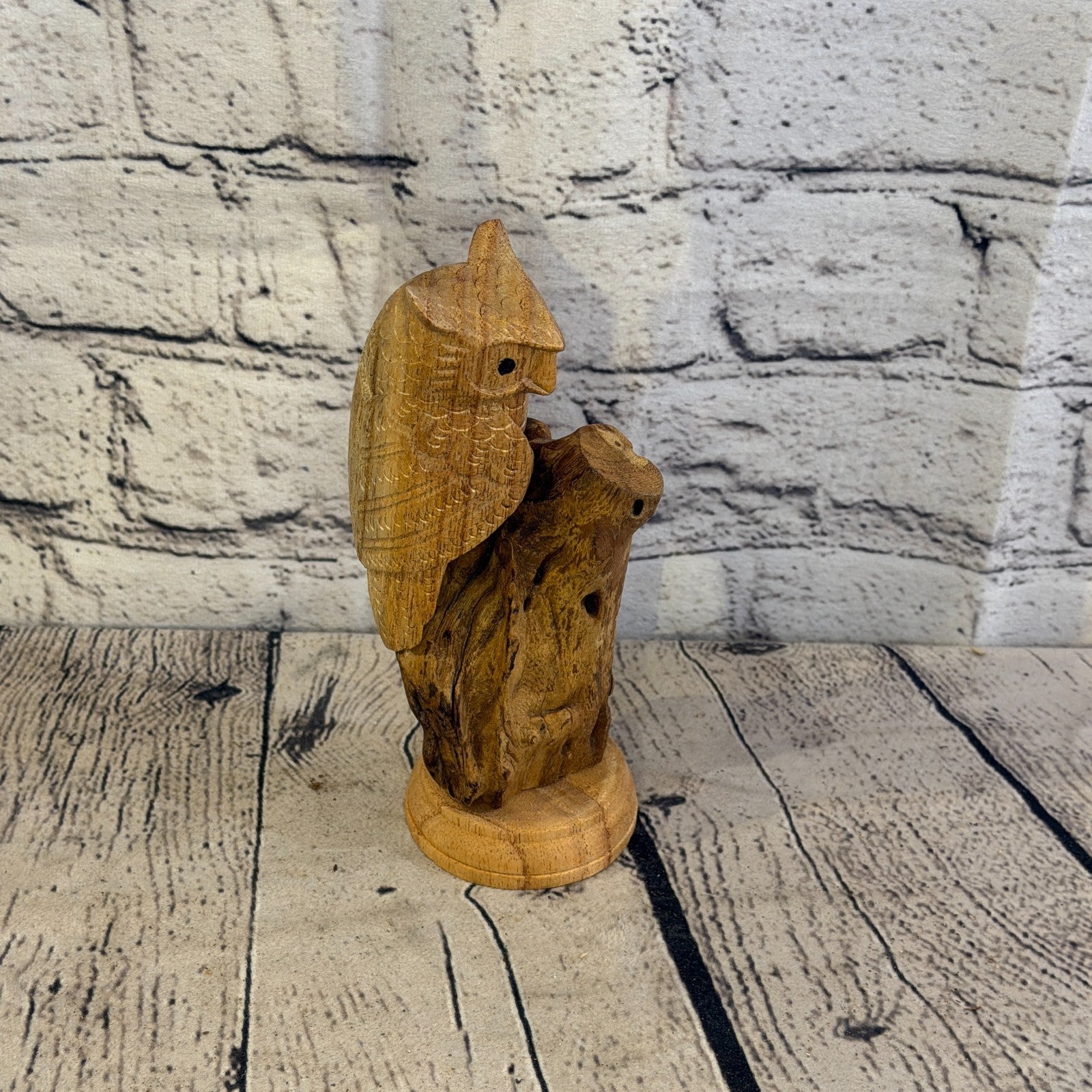 15cm Single Owl Mushroom Parasite Ornament Natural Carving Fair trade Wooden1