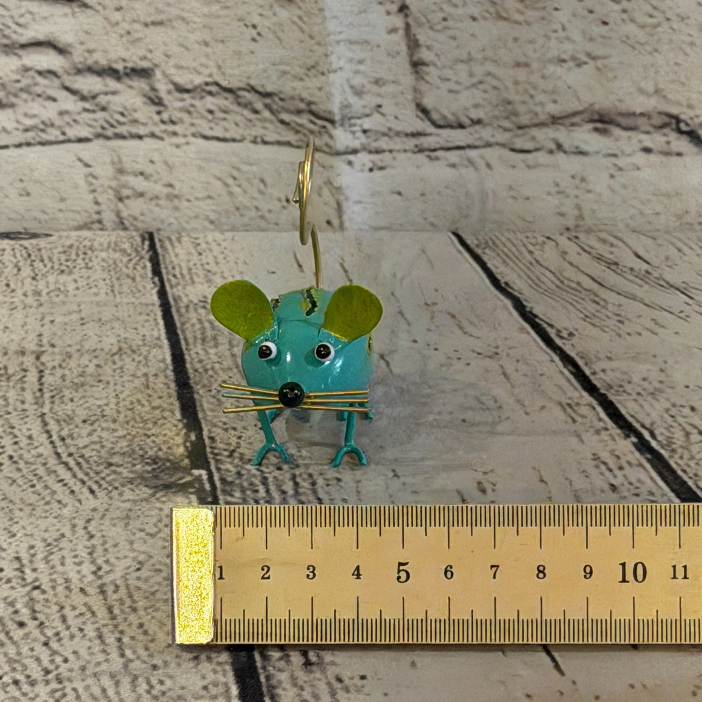 7cm x 7cm Colourful Blue Yellow Mouse Rat Metal Tin Standing Ornament Statue7