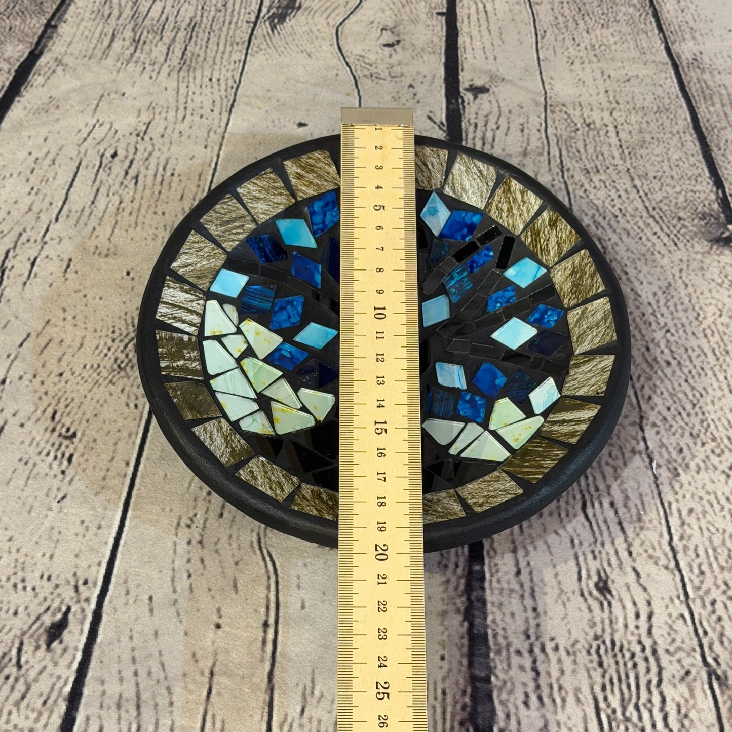 20cm Tree Of Life Blue Grey Round Mosaic Handmade Ceramic Glass Tile Bowl Fruit2