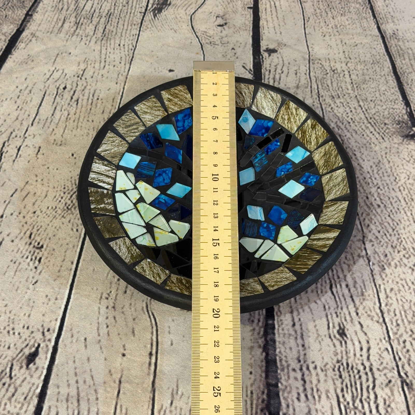 20cm Tree Of Life Blue Grey Round Mosaic Handmade Ceramic Glass Tile Bowl Fruit2